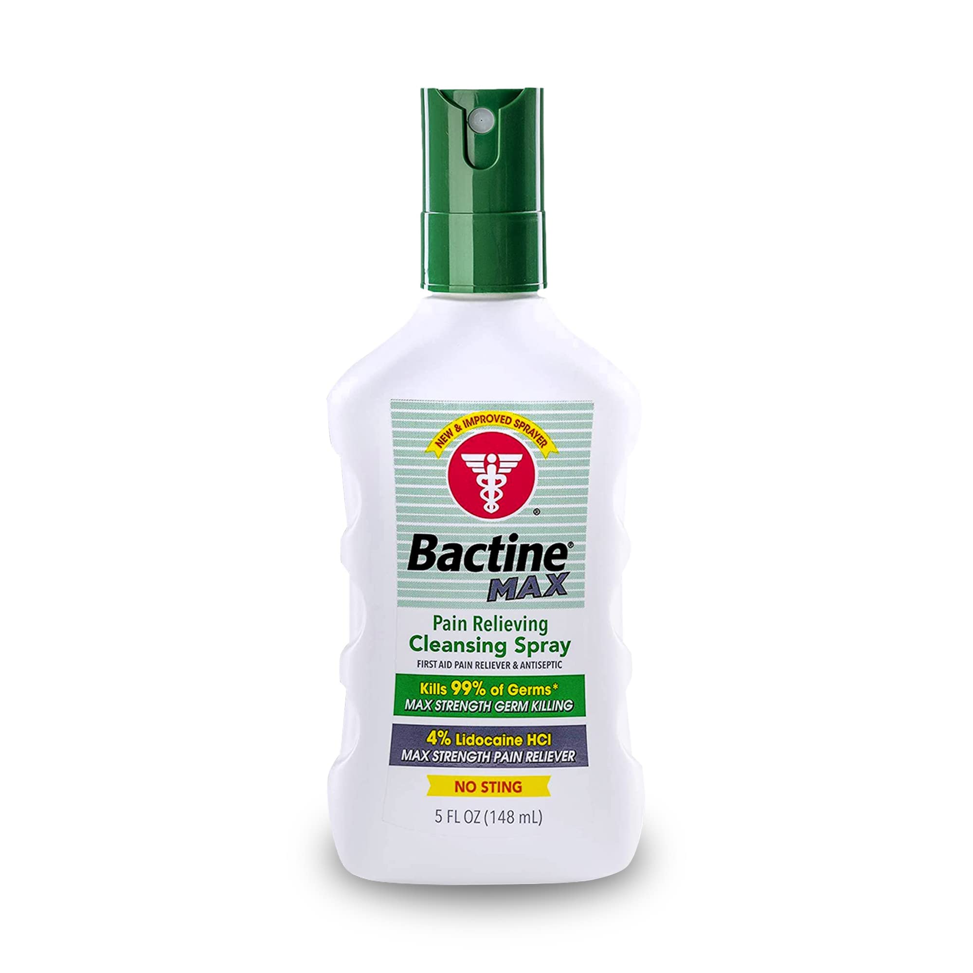 Bactine MAX Pain Relieving Antiseptic Spray with Lidocaine, First Aid Pain + Itch Relief, No-Sting, Kills 99% of Germs*, 5oz