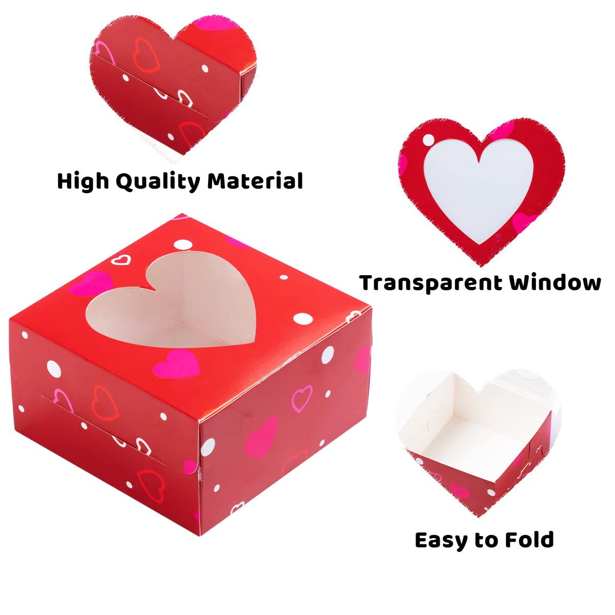 JOYIN 24 Pcs Valentine’s Day Bakery Treat Boxes Valentines Cupcake Boxes Cookie Boxes with Window for Holiday Pastries, Doughnut, Cookie, Cupcakes, Brownies, Truffles Gift Giving