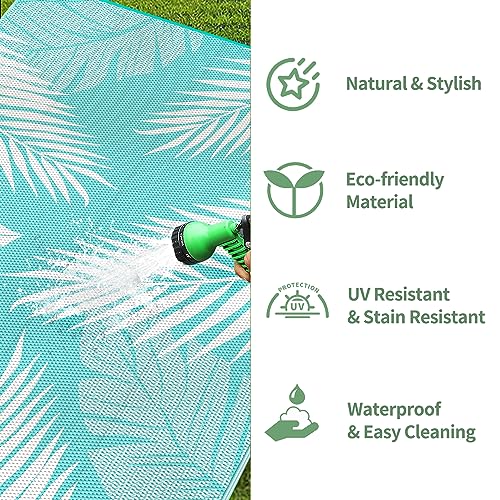 GENIMO Outdoor Rug 4' x 6' Waterproof for Patios Clearance, Reversible Outdoor Plastic Straw Camping Rug Carpet, Large Area Rugs Mats for RV, Camper, Deck, Balcony, Porch, Beach, Navy Blue&White