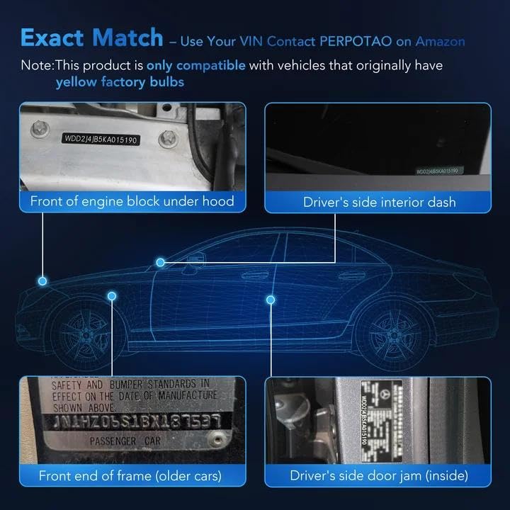 PERPOTAO 9005/HB3 H11/H8/H9 Head Light Bulbs Combo, 70000LM 800% Brighter, 60000H Lifespan, 6000K White, 1:1 Mini Size, IP68 Waterproof, Plug & Play, 4-Pack