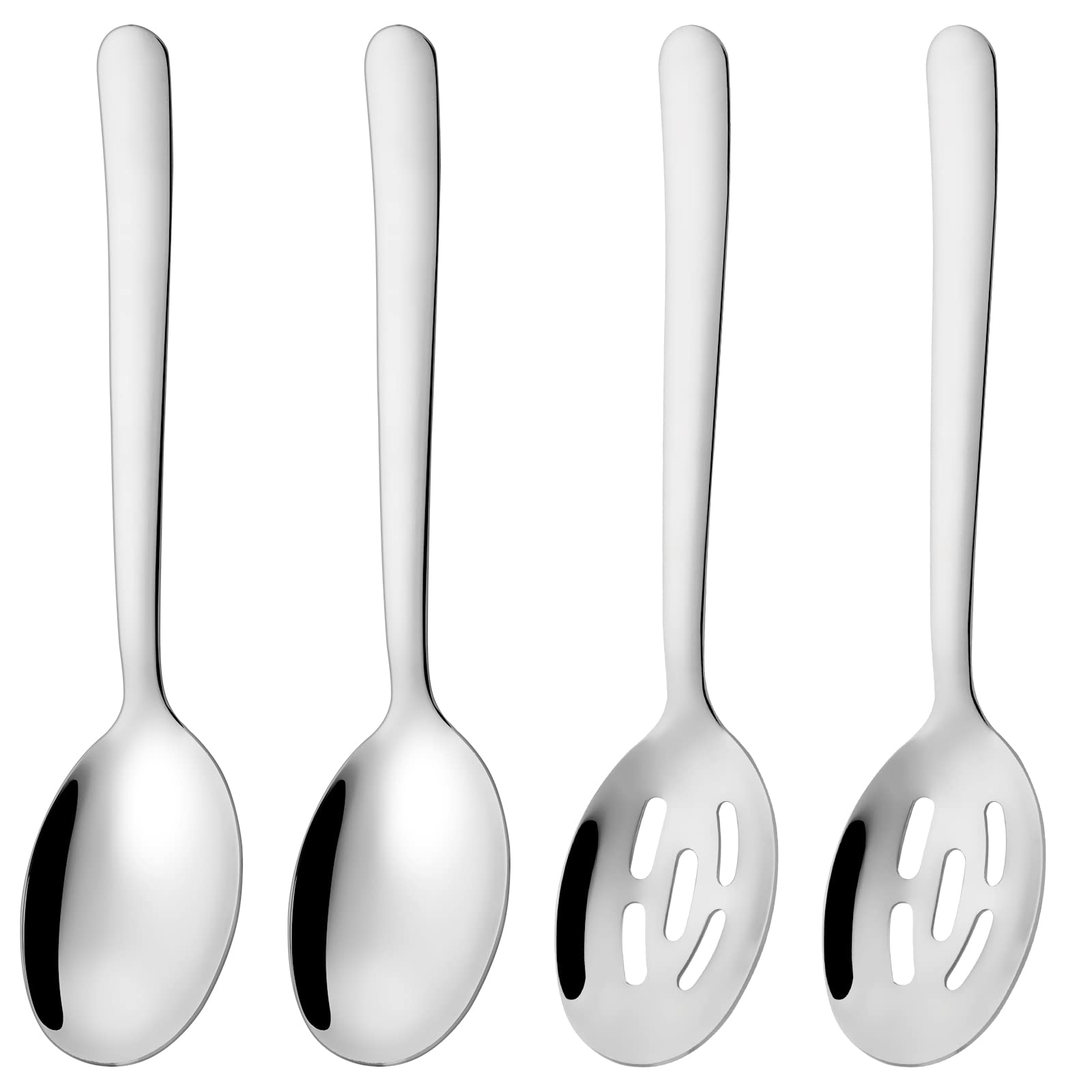 Serving Spoons x2, Slotted Spoons x2, 8.7 inches Utility Advanced Performance Skimmer Perforated, 304(18/8) Stainless Steel Serving Spoons Set for Buffet Can Banquet Cooking Kitchen Basics