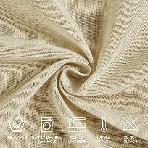XWZO Faux Linen Semi Sheer Curtains 54 Inch for Living Room - Soft Privacy Enhancing & Light Filtering Window Curtains for Bedroom/Small Windows, Beige, 52 x 54 Inch Length, Set of 2 Panels