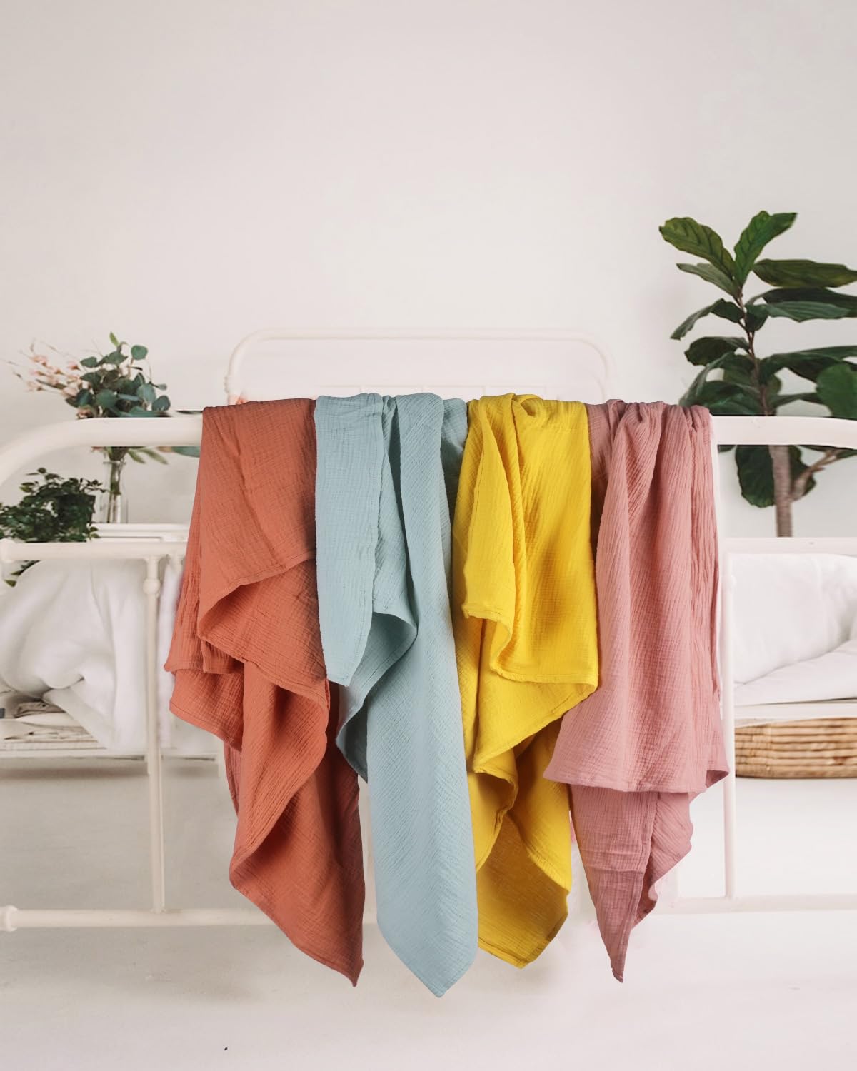 meowcards Muslin Swaddle Blankets for Baby, Unisex Boys Girls Essentials Large 47 x 47 inches Boho Style Receiving Blankets Newborn Registry Must Haves Perfect (Mustard Yellow, Simple)