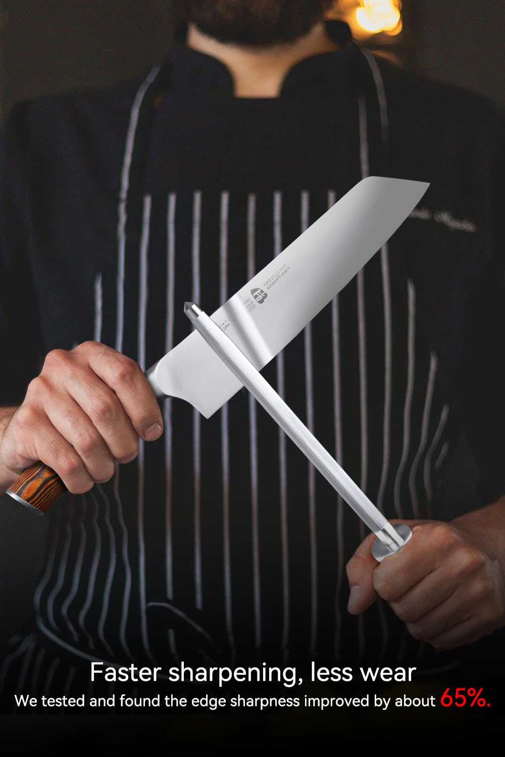 TUO Honing Steel for All Kitchen Knives Daily Sharpening Maintenance - High Carbon German Stainless Steel with Pakkawood Handle - 9-inch Sharpening Rod with Case - Fiery Phoenix Series