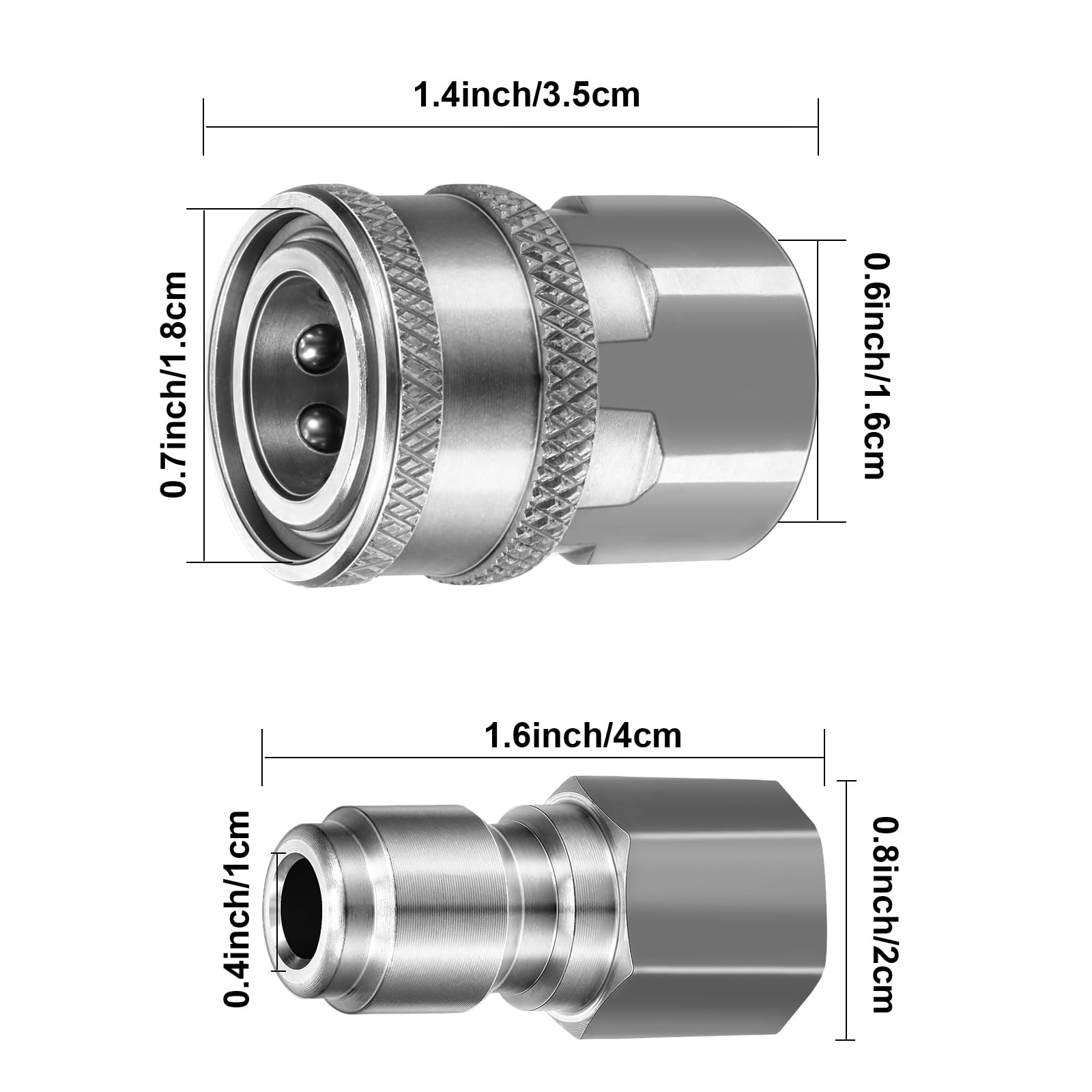2 Sets Hotop NPT 3/8 Inch Stainless Steel Male and Female Quick Connector Kit Pressure Washer Adapters (Internal Thread)
