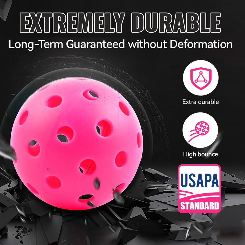 Outdoor Pickleball Balls 40 Holes - 4 Pack USAPA Standard Pink Balls - Pickleball Accessories Set - High Bounce True Flight & Durable Pickle BallsâŠ
