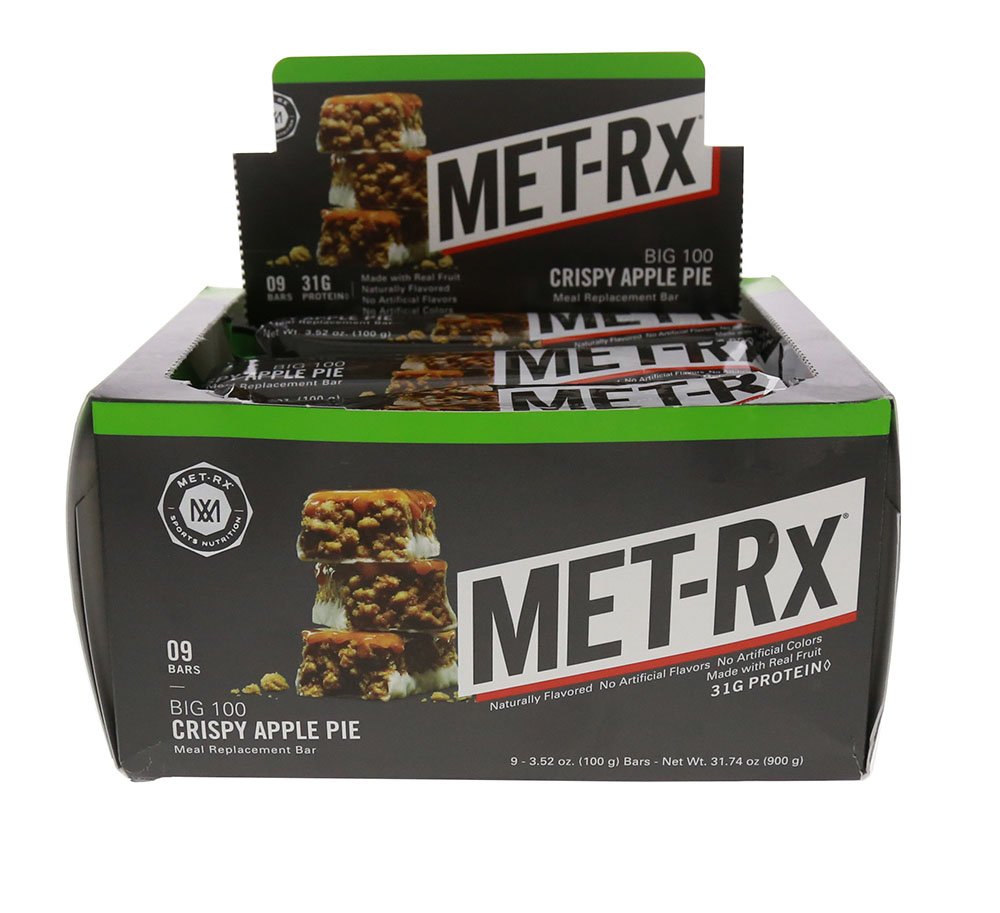 MET-Rx Big 100 Colossal Protein Bars, Crispy Apple Pie Meal Replacement Bars, 9 Count