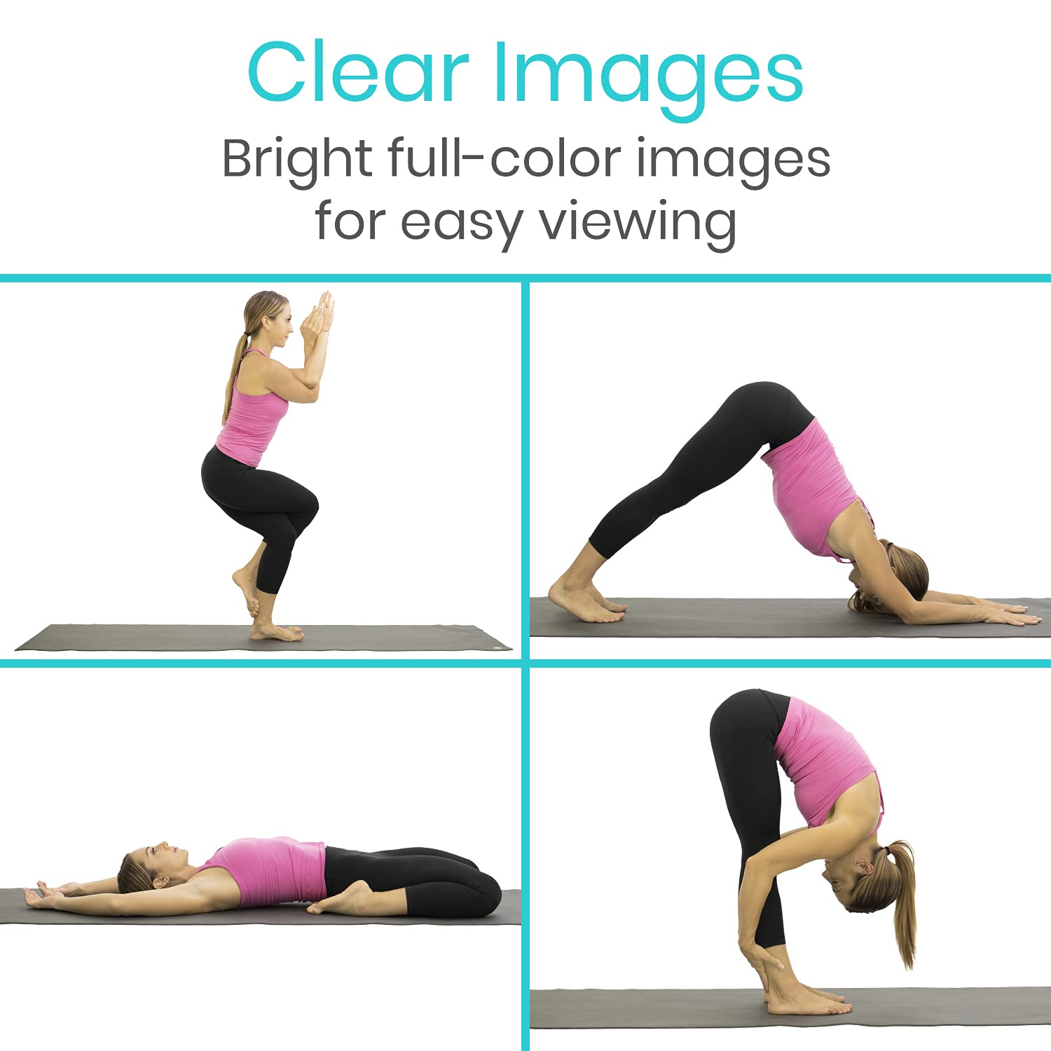 Vive Yoga Poster - Poses for Beginners and Experts - Mat Exercise Home Gym Workout Accessories Set- Double Sided Laminated Flow Chart Accessory - Instructional Guided Routine - for Women, Men