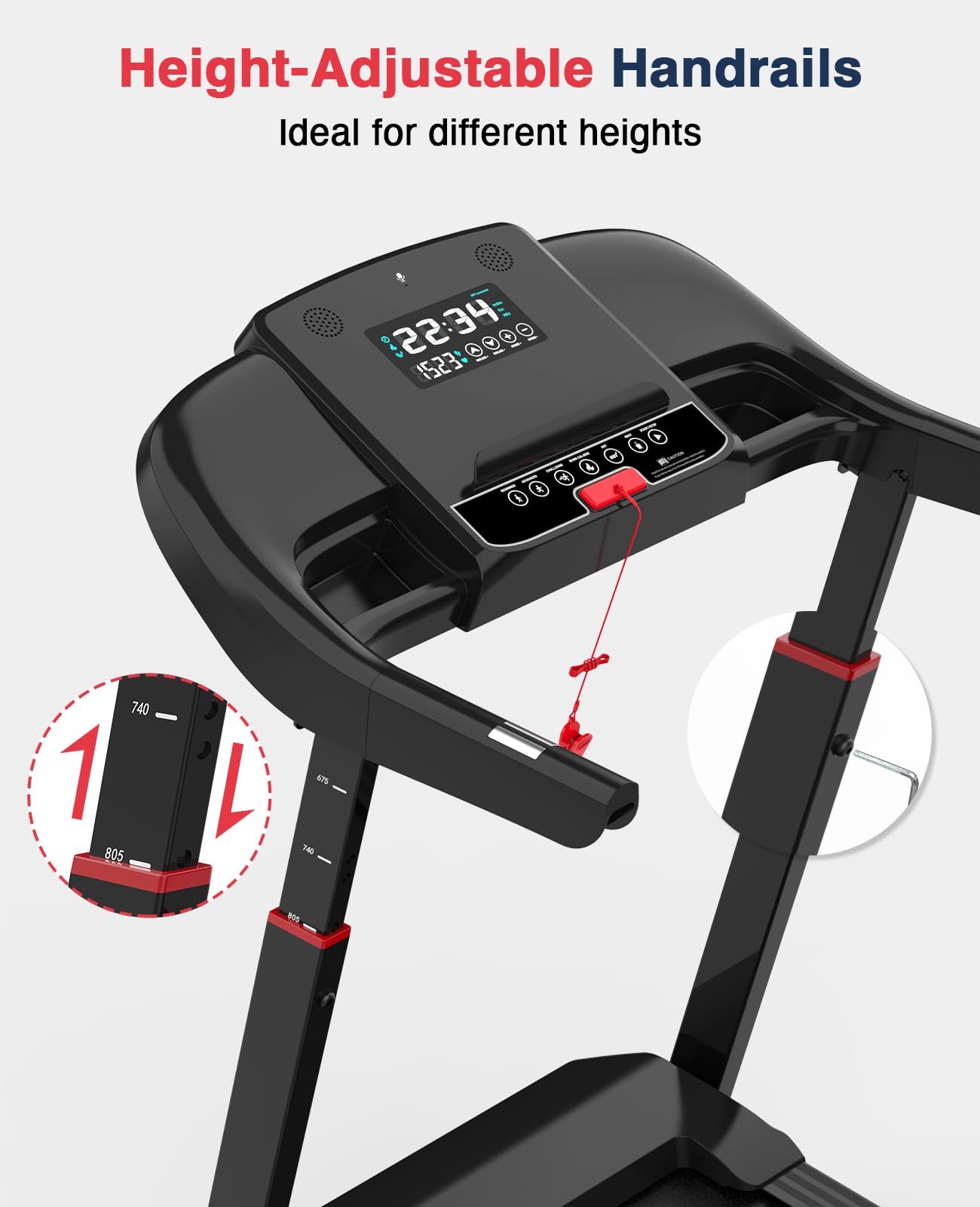 Redliro Treadmill with 15% Auto Incline - 350 lbs Capacity Foldable Running 3.0HP Treadmill for Home - Adjustable Handrail Height - APP & Voice Control - Bluetooth Speaker (Glossy Black)