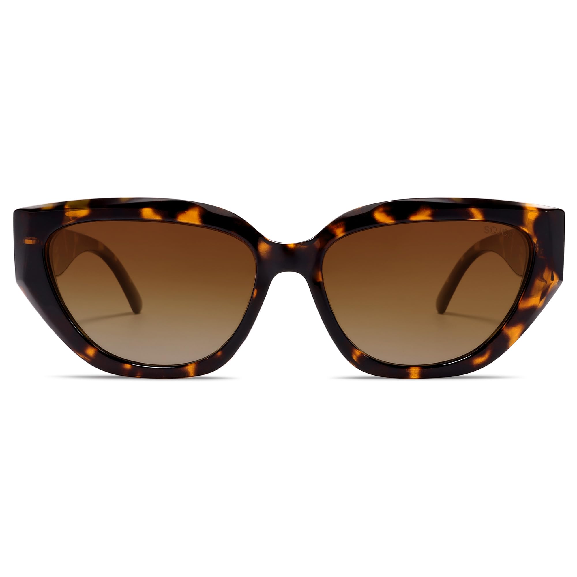 SOJOS Trendy Cute Cat Eye Polarized Sunglasses for Women Fashion Cateye Womens Sunnies SJ2237, Brown Tortoise Frame Brown Grading Lens