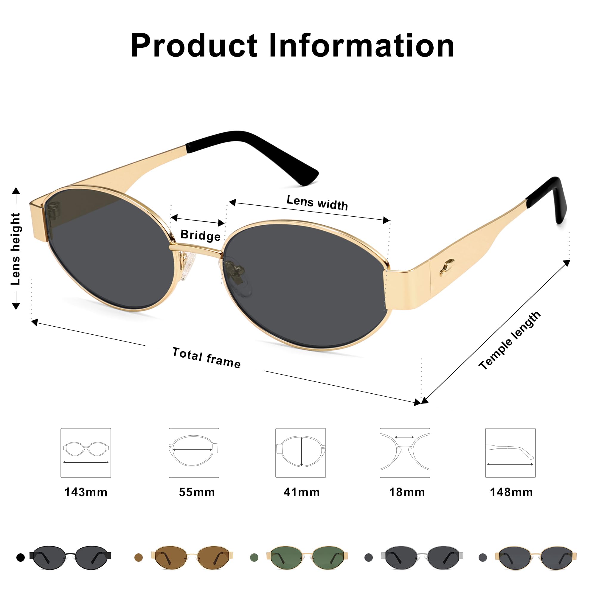 SOJOS Retro Oval Sunglasses for Women Trendy Classic Shades UV400 Protection, Gold/Grey