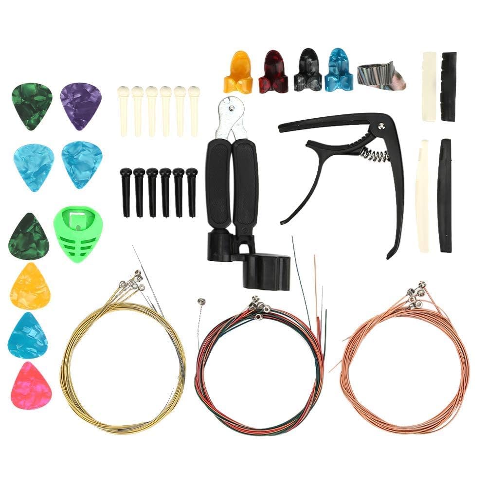 Guitar Accessories Kit 36 Pieces Guitar Tool with Guitar Picks, Capo, Guitar Strings, String Winder, Bridge Pins, Pin Puller, Saddle and Nuts, Electric Guitar Accessories Guitar Supplies Guitar Tools