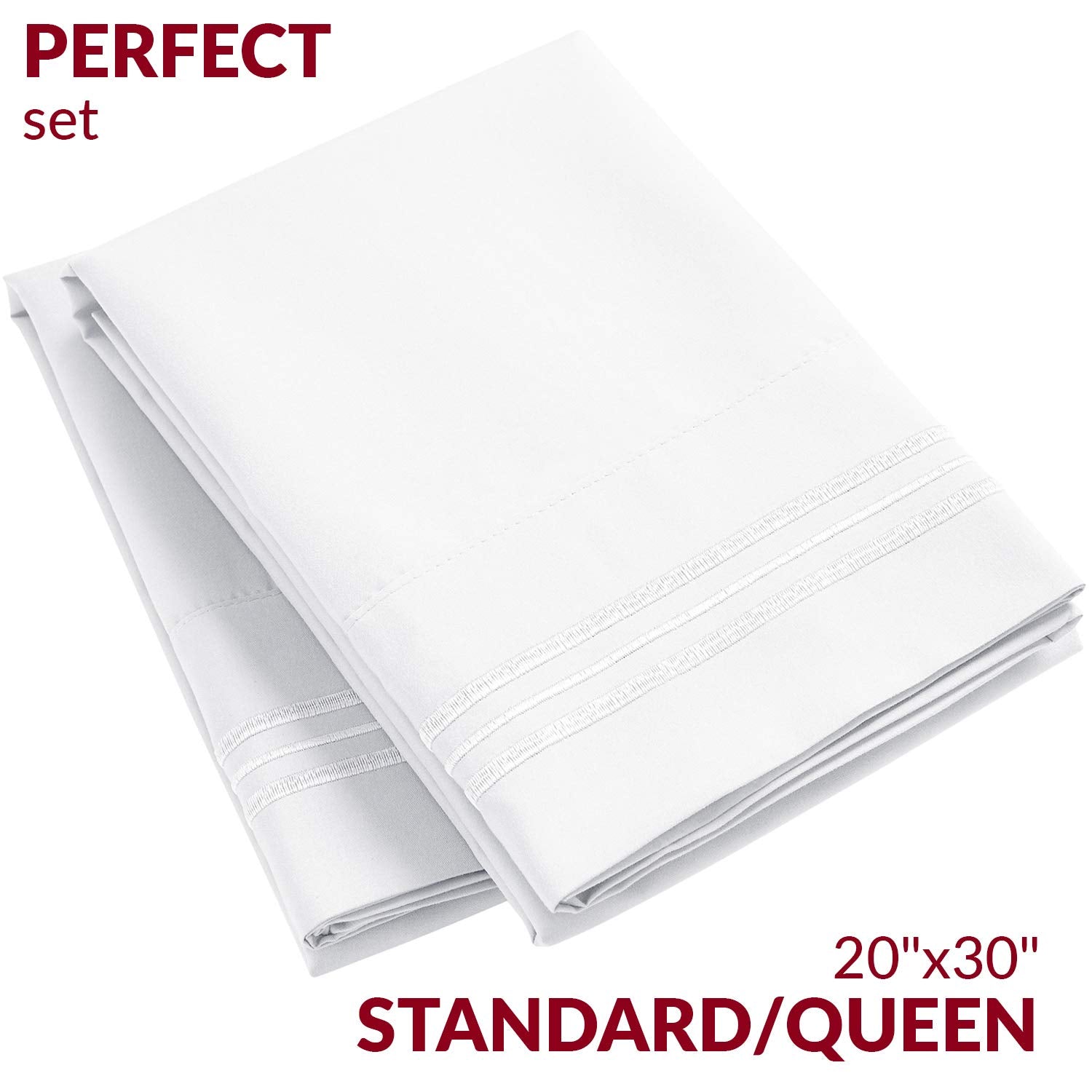 Mellanni Pillow Cases - Luxury, Extra Soft, Cooling Pillow Covers - 2 PC Iconic Collection Pillowcases - Envelope Closure (Standard/Queen 20" x 30", White)