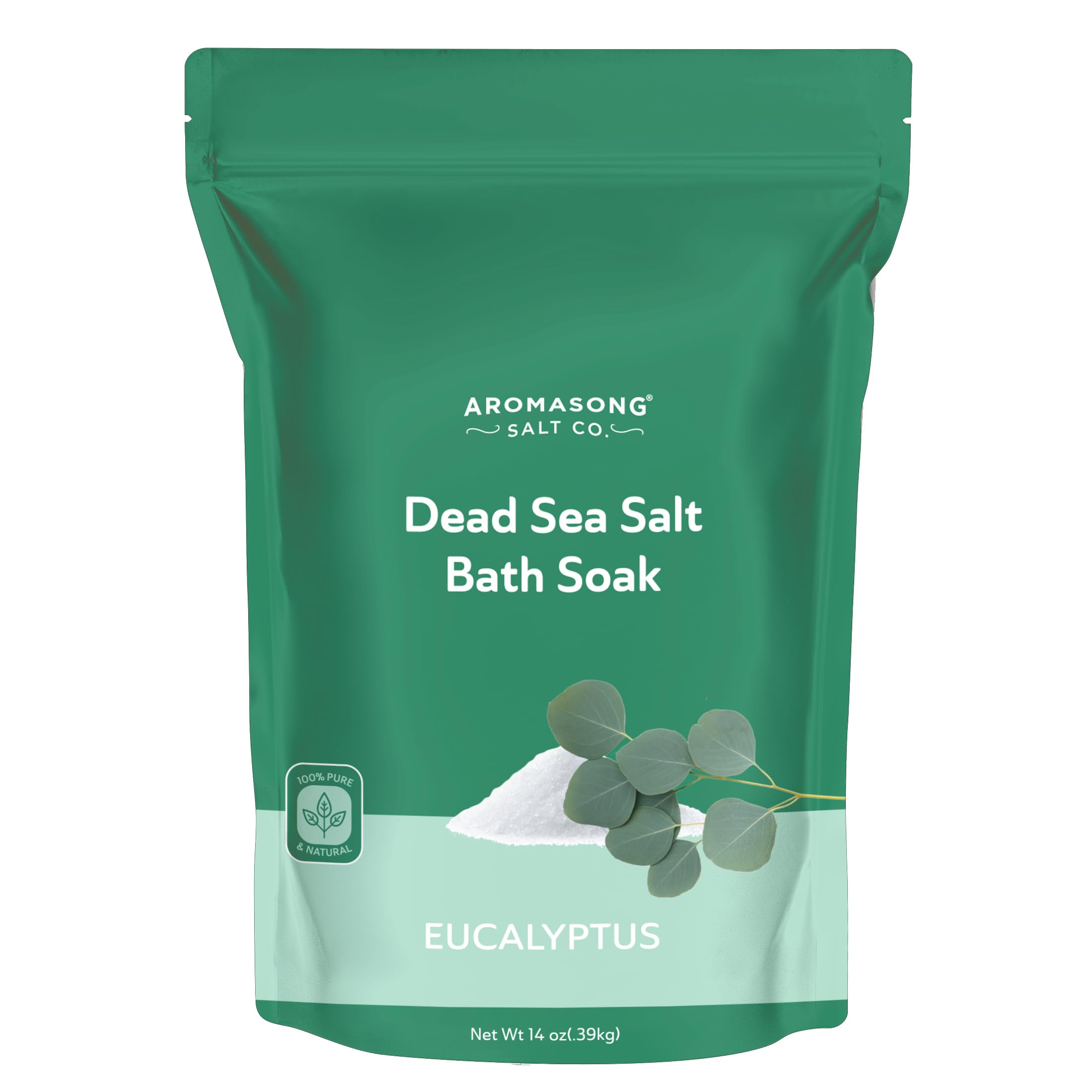 Aromasong Dead Sea Salt - Fine Grain Spa Bath Salt Eucalyptus Scent 14 Oz – 100% Pure & Natural - Soak for Women & Men for Skin Issues and to Relax Tired Muscles