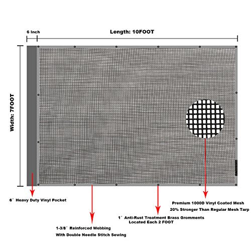 Leaveshade Dump Truck Mesh Tarp 8'X18'-Tentproinc Heavy Duty Cover with 6'' Pocket, No Rust Thicker Copper Eyelets, Reinforced Double Stitch Webbing Ripping Tearing Stop, Zip Bag Packed