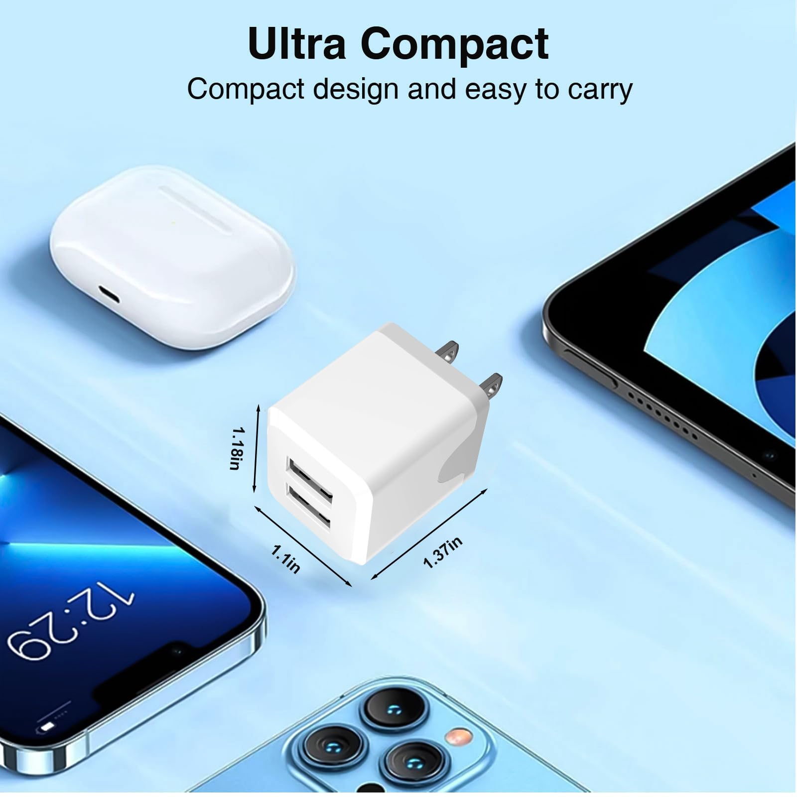 USB Wall Charger, USB Charger Block,Dual Port USB Cube Charger,Power Adapter Charging Plug Box Brick for Phone 16/15/14/13/12/11/Pro Max/SE/XS/XR/X,Android Phones, and More 【2Pack】
