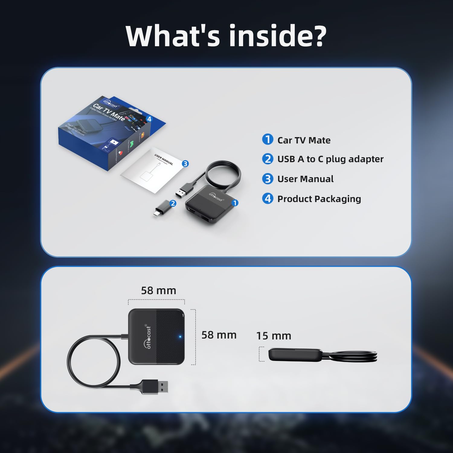 OTTOCAST Car TV Mate - Fire TV Stick Converter for Car - Plug & Play, Stable Fast, No Latency - Compatible with SetTop Box, Switch, etc - HDMI to USB Port Converter for The OEM Factory CarPlay Cars