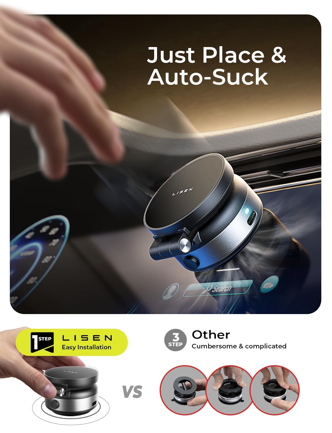 LISEN for iPhone 17 Portable Electric Vacuum Suction Phone Holder for Car MagSafe, Magnetic Phone Holder for Car Suction Cup Phone Mount Foldable for iPhone 17 Pro Max Air /16/15/14/13/12