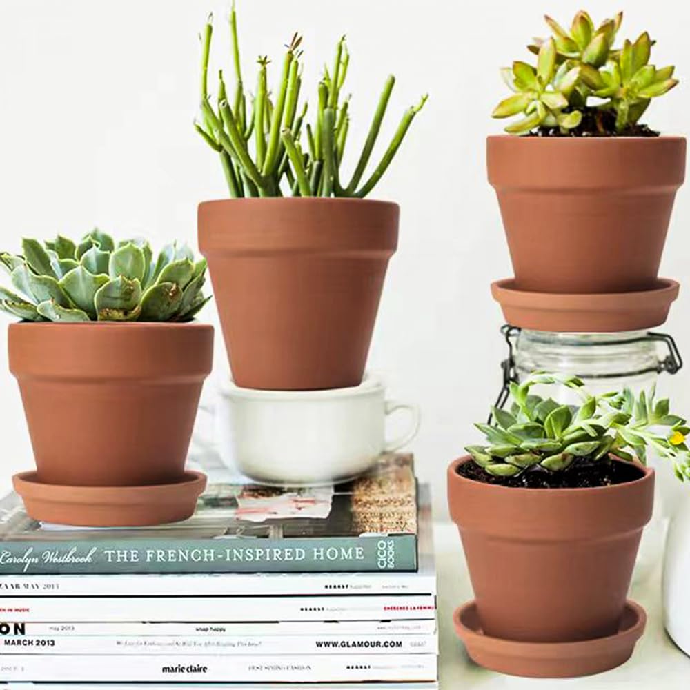 KOAMLY 6Pcs 5incn Plant Nursery pots, Mini Planter with Drain, Succulent Seedling Planter, use with Indoor, windowsill, Terra Cotta red Flower pots Wedding Decoration Best Gift for Aunts (5)