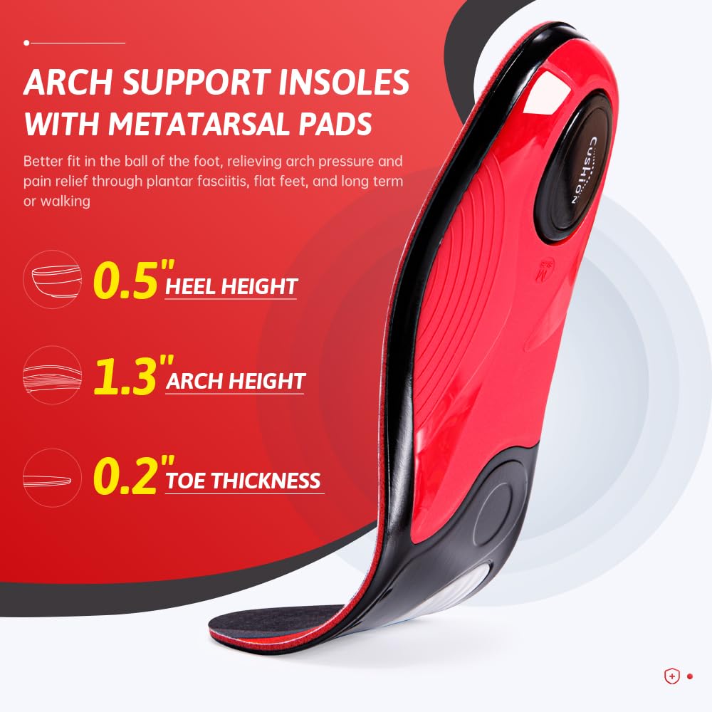 TOPSOLE Plantar Fasciitis Insoles for Men Women, 220+ Lbs Heavy Duty High Arch Support Shoe Inserts, Memory Foam Shock Absorbing Cushion for Work Boot, Flat Feet Orthotic Inserts for Foot Pain Relief