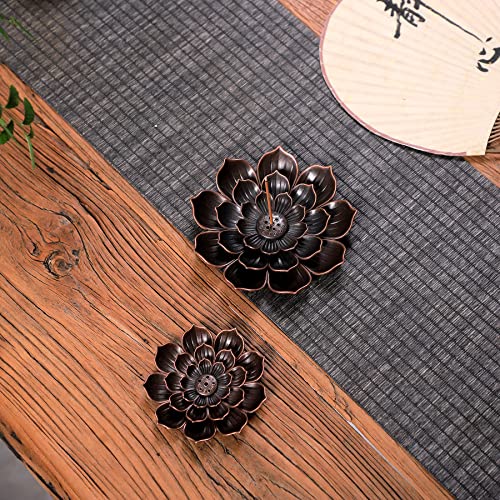 GARMOLY Large Incense Holder for Sticks Anti-Ash Spilling, Brass Lotus Incense Stick Holder and Detachable Ash Catcher