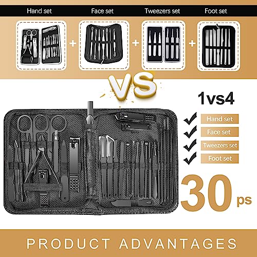 Manicure Set 30 in 1 Nail Clipper Set,RedFlow Nail Clippers,Fingernail & Toenail Clippers,Manicure Tools,Pedicure Tools,Suitable for Travel Manicure Kit (A-Black)