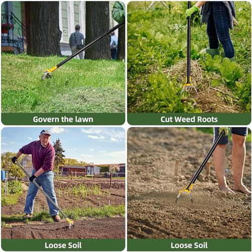 YUCEEN Hoe Garden Tool,Scuffle Garden Hoe for Weeding 30-60 Inch,Long Handle Heavy Duty Adjustable Hula Hoe,Gardening Stainless Steel Loop Stirrup Action Hoe