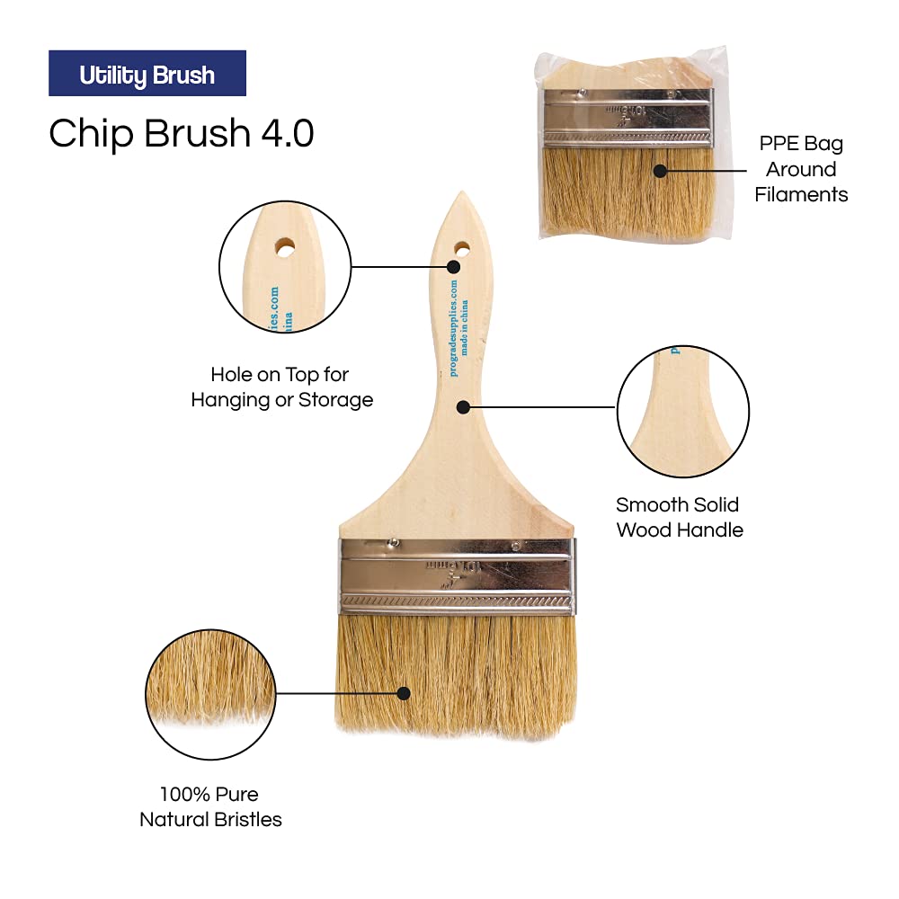 Pro Grade - Chip Paint Brushes - 36 Ea 4 Inch Chip Paint Brush Light Brown