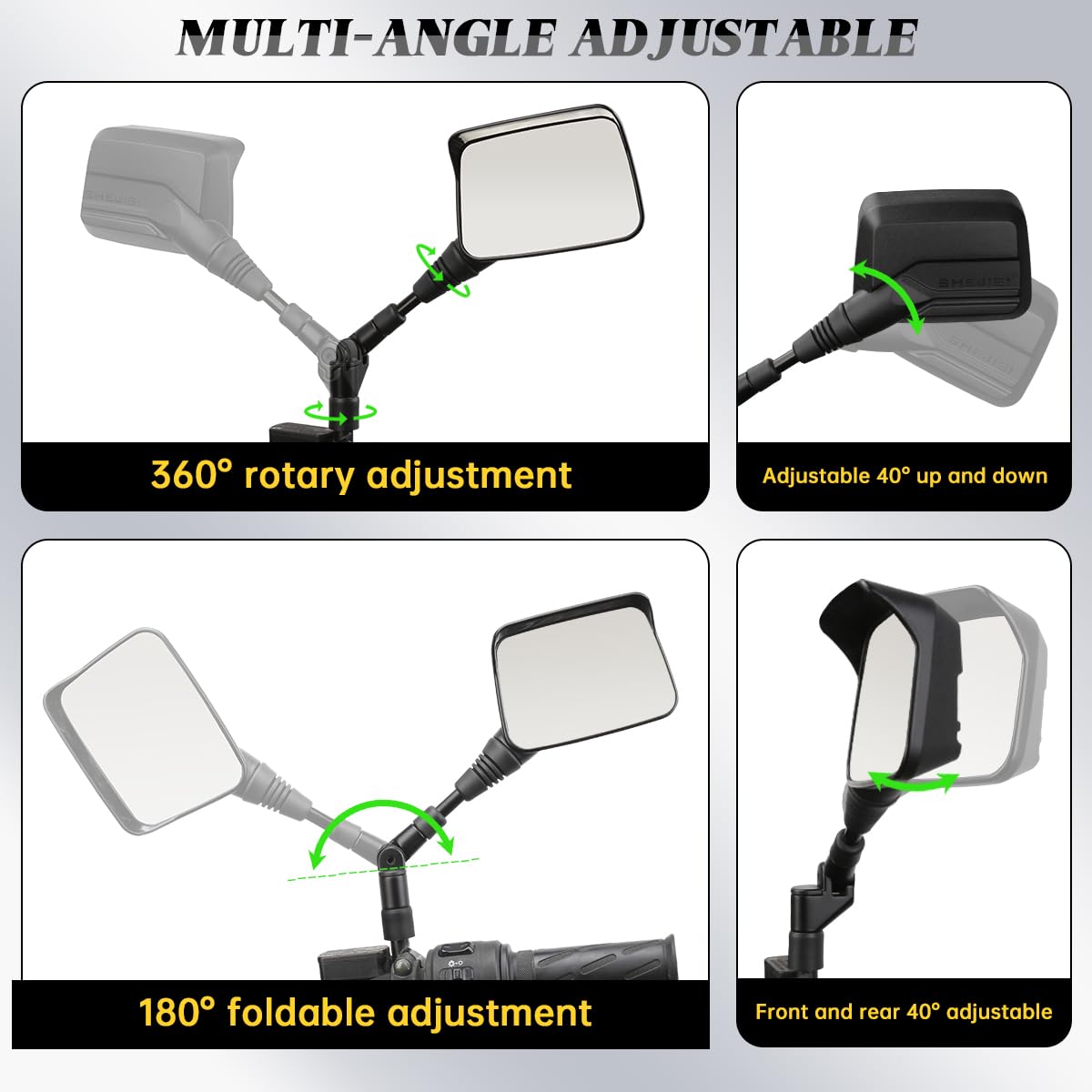 SHEJISI Motorcycle Mirrors,ATV Mirrors (2Pack) with Impact Resistance,Anti-glare with Rainproof,with7/8" Handlebar Mounts,Motorcycle Mirrors for Handlebars fit Suzuki,Honda,Grom,Yamaha,Kawasaki,Ducati