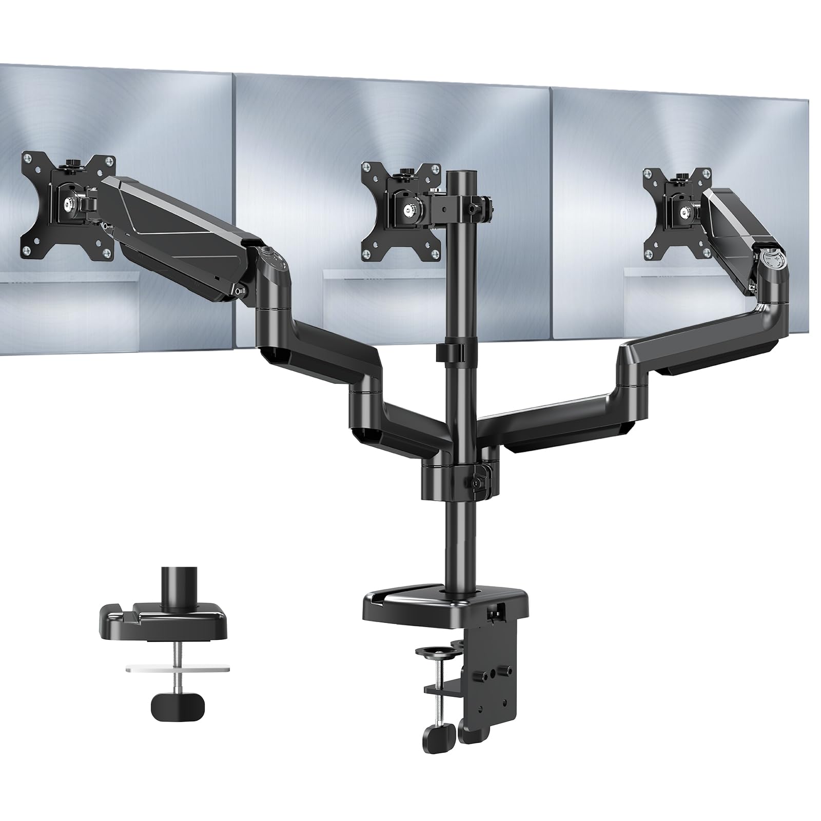 MOUNT PRO Triple Monitor Mount, 3 Monitor Desk Arm fits Three Max 27" LCD Computer Screens, up to 17.6lbs Each, Premium Gas Spring Monitor Stand with Tilt Swivel Rotation, Vesa Mount 75x75,100x100
