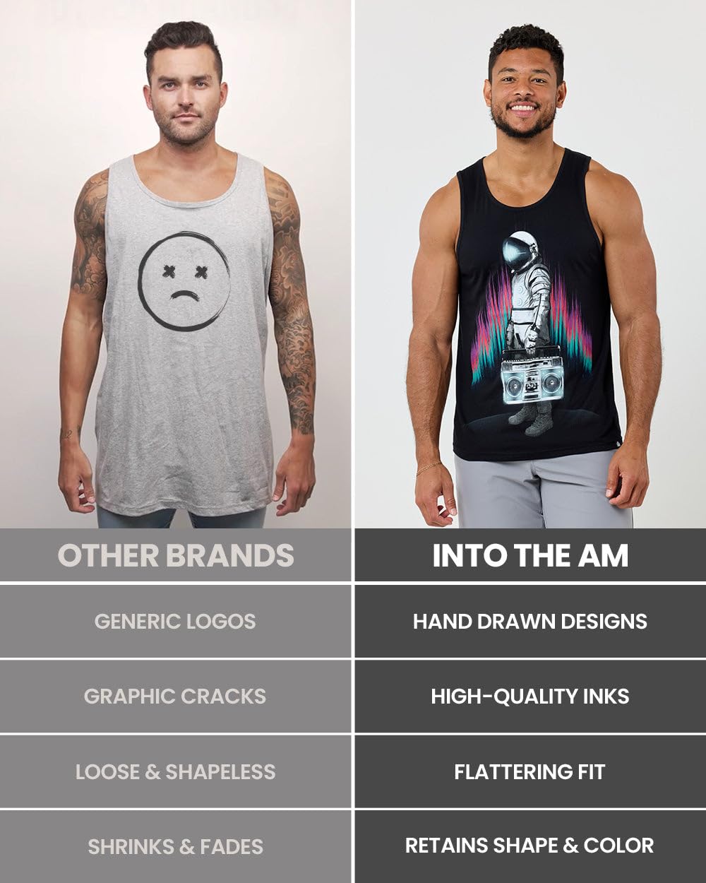 INTO THE AM Space Rippin Graphic Tank Tops for Men Mens Tank Top Summer Beach Muscle Sleeveless Shirts (Black, Medium)