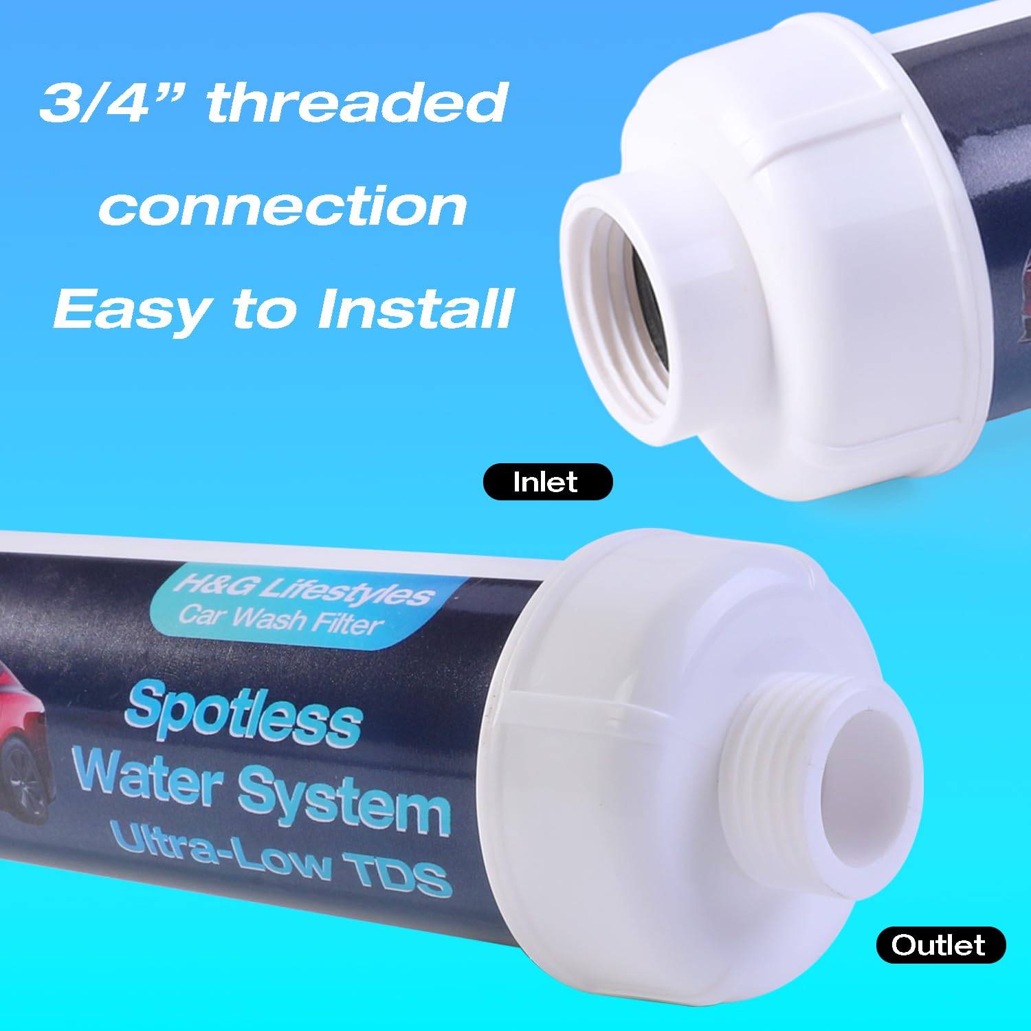 H&G Lifestyles Water Deionizer for Car Washing Ultra-Low TDS Spotless Water System in-line Deionized Water Spot Free Water Spot Filter DI-Water System for Car Detailing 50 Gallons Di Water