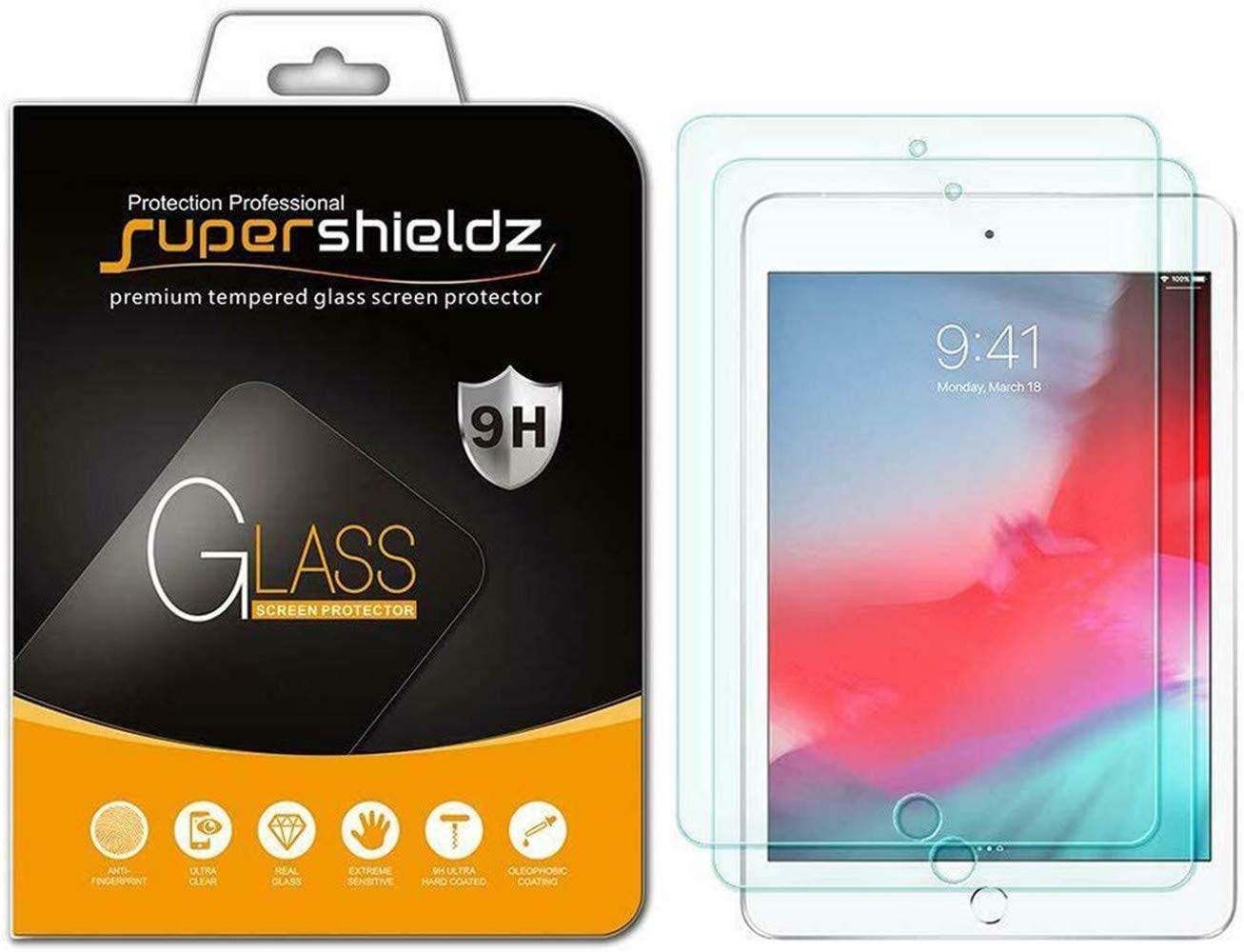 Supershieldz (2 Pack) Designed for Apple iPad Mini 5 (2019) and iPad Mini 4 Tempered Glass Screen Protector, Anti Scratch, Bubble Free