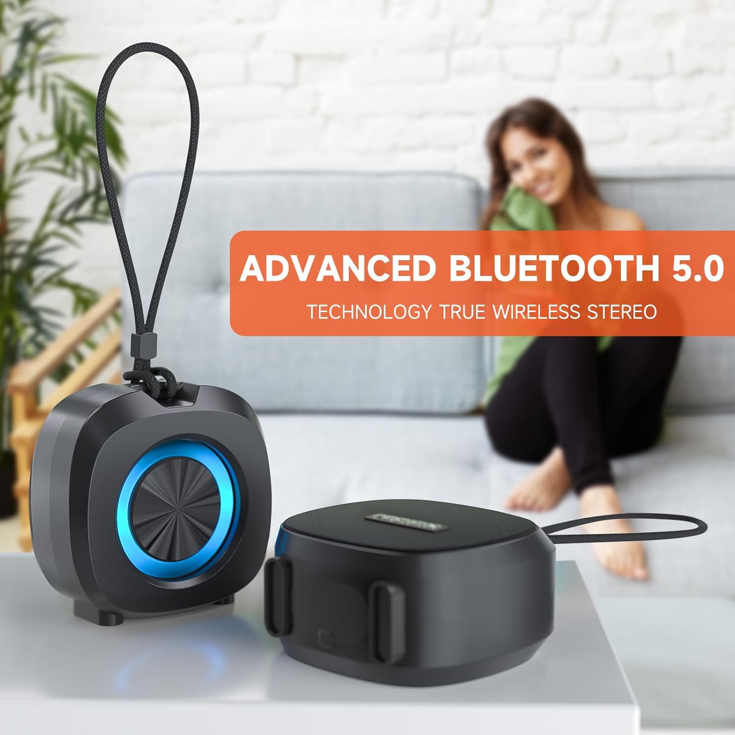 PEICHENG Speaker, Small Portable Bluetooth Wireless IPX5 Waterproof Shower Speaker,Loud Stereo Sound Deep Bass,Dual Pairing, RGB Lights,Long Playtime for Outdoor Party, Great Gift,1PC(Black)