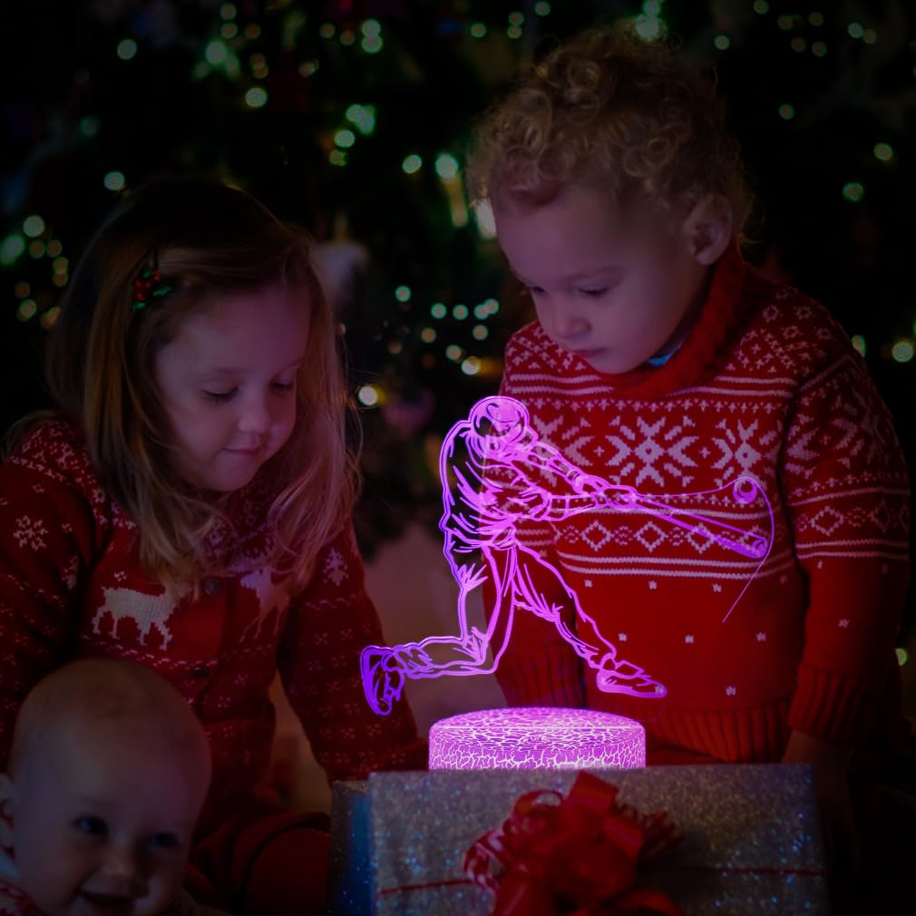 SEVEN LADY Baseball Man 3D Lamp Night Light with Remote & Touch Control,Multiple Colour Brightness Adjusted Batteries Powered Gifts for Boys Girls (Baseball Man-2)