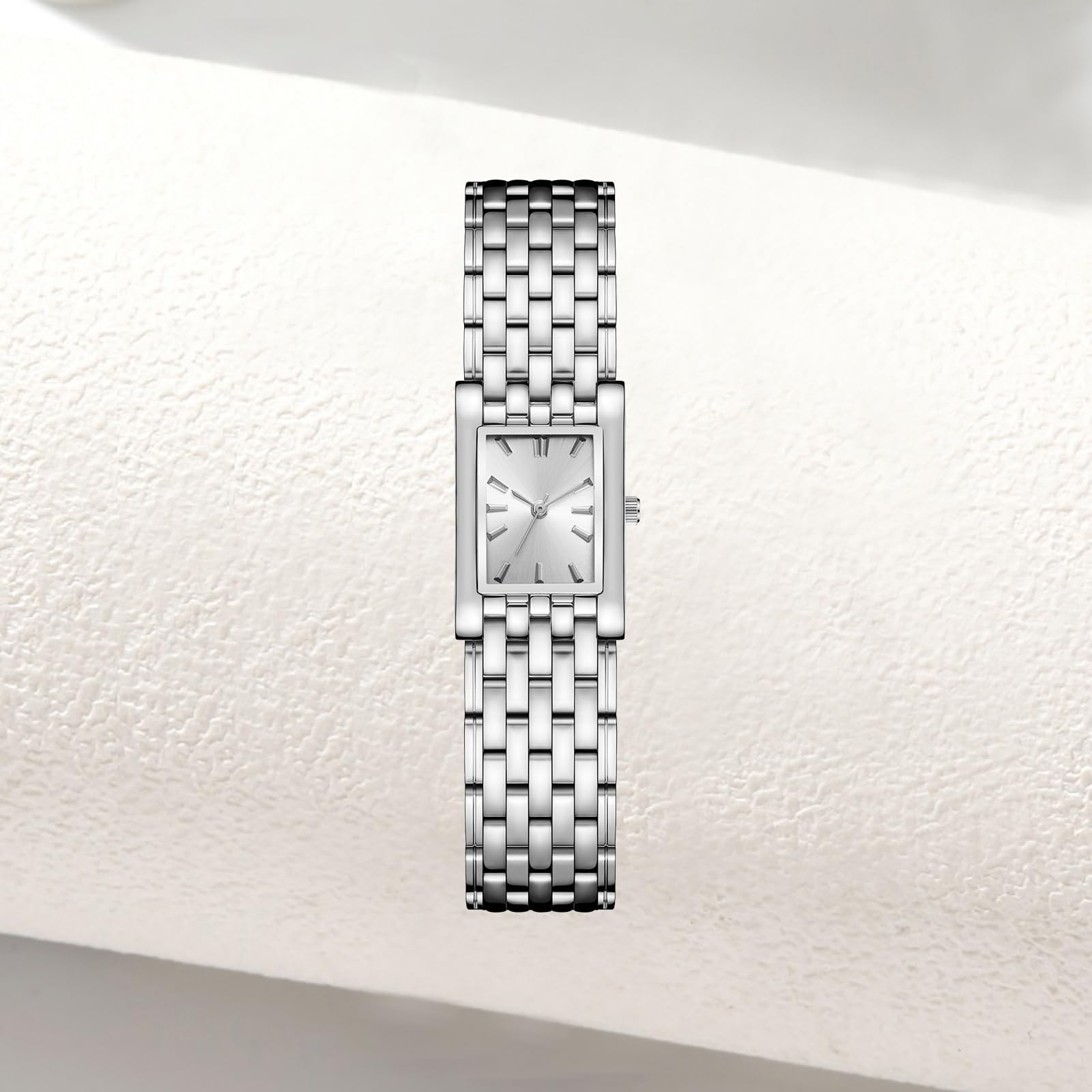 BESTKANG Luxury Women's Watch Easy Read Fashion Dainty Stainless Steel Square Rectangle Ladies Watch Waterproof Watches for Women (Silver White)