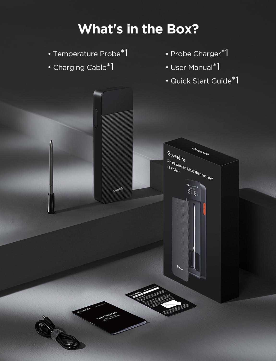 GoveeLife Digital Meat Thermometer Wireless with WiFi Bluetooth, Food Thermometer for Cooking, Long Range Probe Monitoring, Rechargeable Base, APP Alerts Recipes for BBQ, Oven, Grill, Smoker