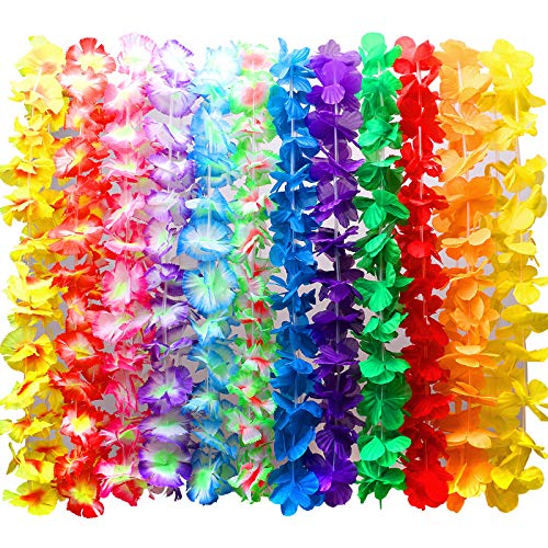 Myamy Hawaiian Leis for Luau Party Decorations: Hawaii Lays Tropical Silk Flower Necklace Bulk Beach Birthday Themed Party Favors Decor Supplies 12 Counts