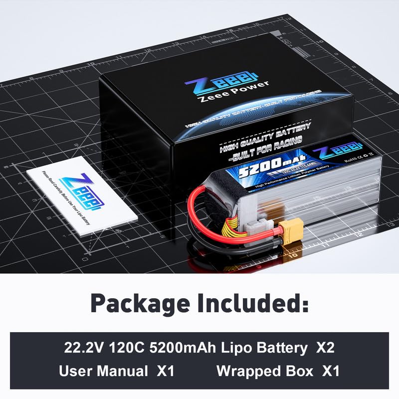 Zeee 6S Lipo Battery 5200mAh 22.2V 120C Soft Case Lipo with XT90 Connector RC Battery for RC Car Truck Airplane Helicopter Quadcopter Boat (2 Pack)