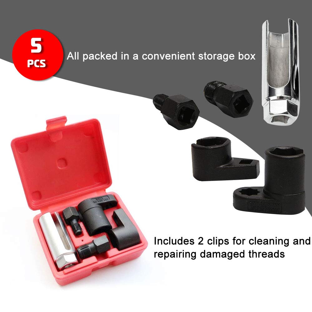 A ABIGAIL 5 PCS Automotive O2 Oxygen Sensor Socket Offset 02 sensor Wrench Remover Tool and Thread Chaser Tool