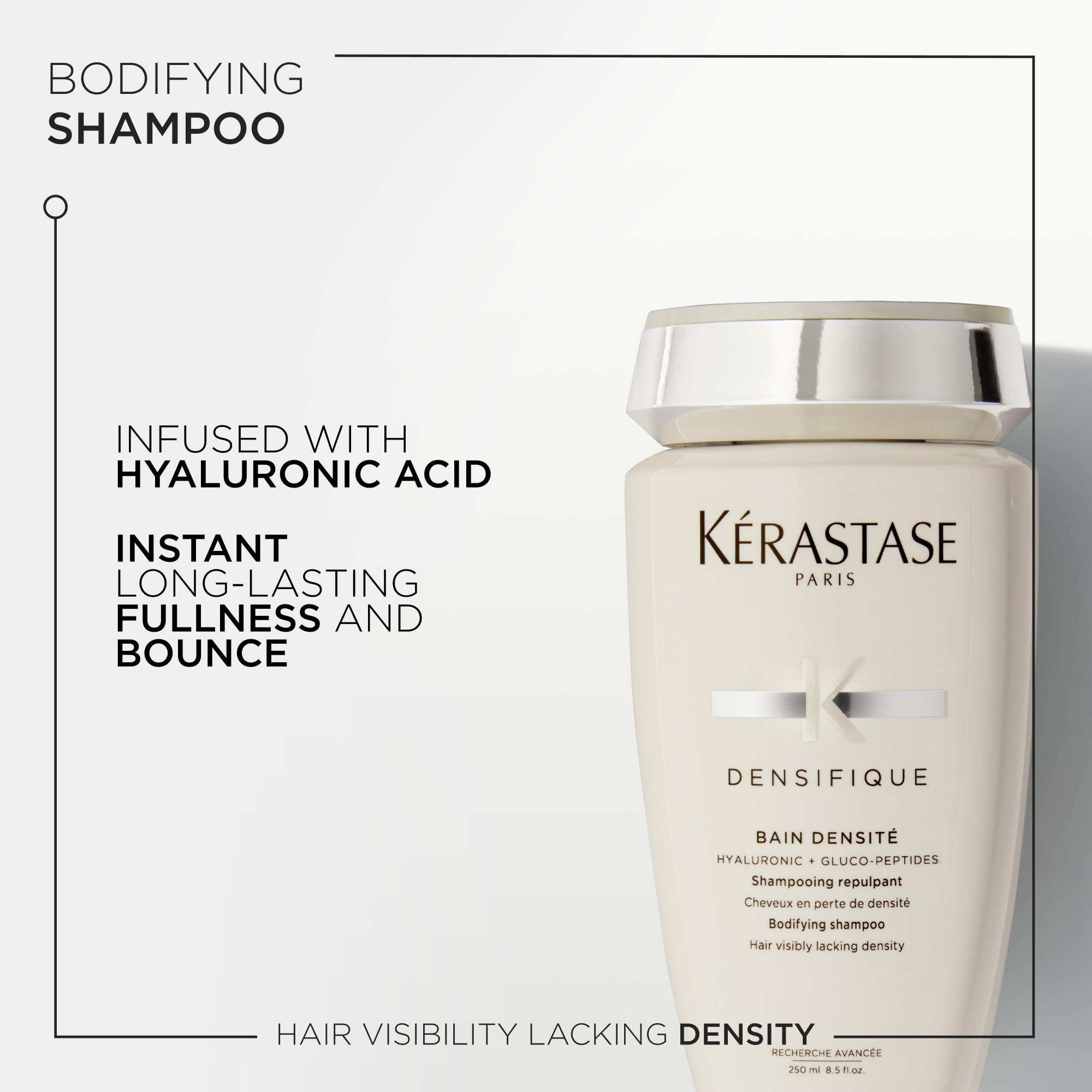 KÉRASTASE Densifique Densité Shampoo, Thickening & Strengthening Shampoo, Removes Build-Up & Adds Shine with Hyaluronic Acid for Fine, Thin & Thinning Hair, 8.5 Fl Oz