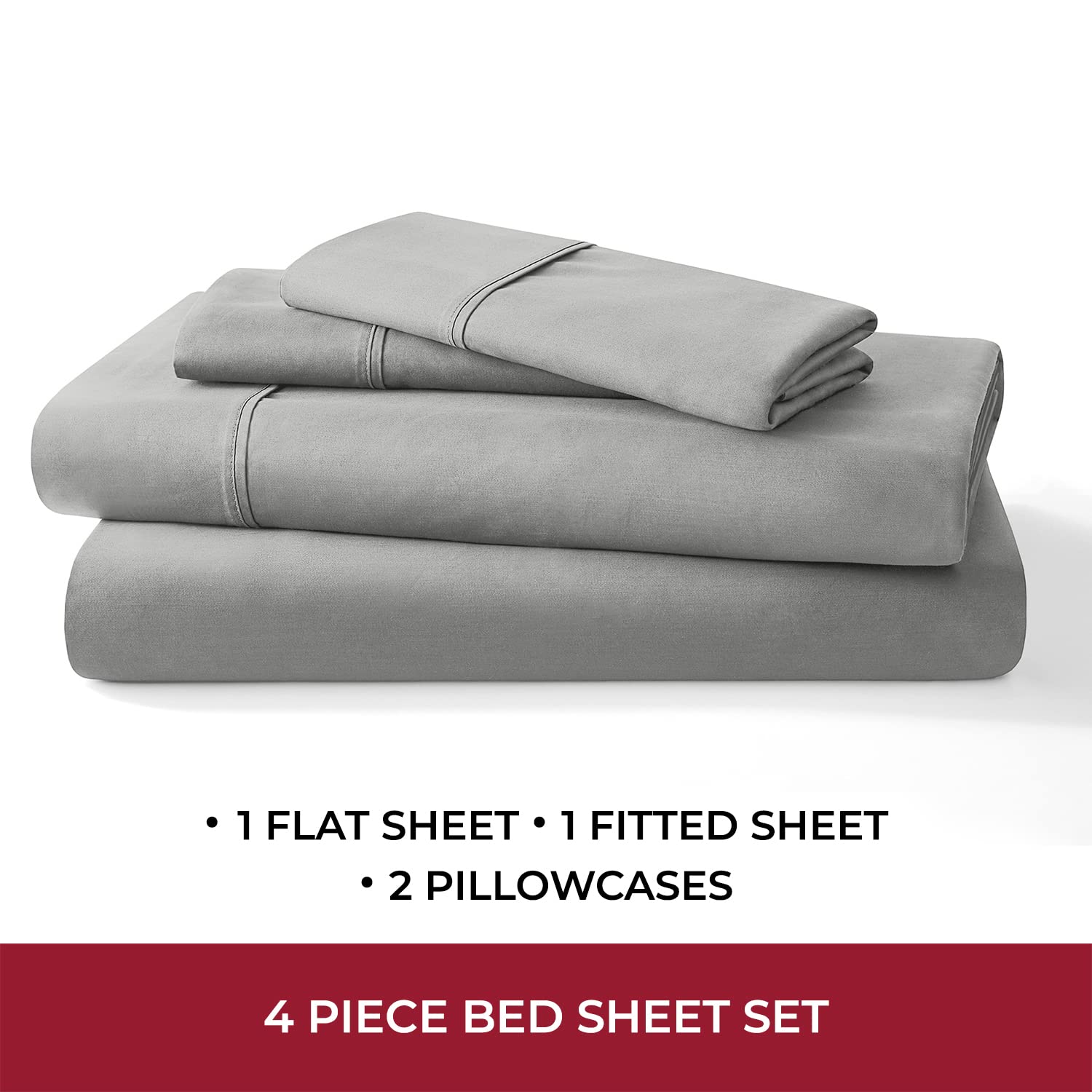 Mellanni 400 Thread Count Cotton Sateen Bedding Set - 4 Piece White Bed Sheets Set - Fits Mattresses up to 16" Deep - Cooling Sheet for Hot Sleepers (Queen, Light Gray)