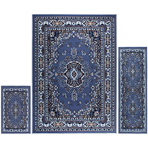 Home Dynamix Ariana Ksara Area Rug 3 Piece Set (4'11" x6'11,1'8" x4'11,1'8" x2'8), Border Country Blue