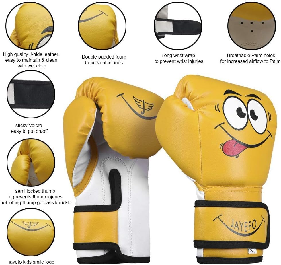 Jayefo Kids Boxing Gloves - Youth Gloves for Kick Boxing, Muay Thai & MMA - Heavy Bag Gloves - 6 Oz - Yellow