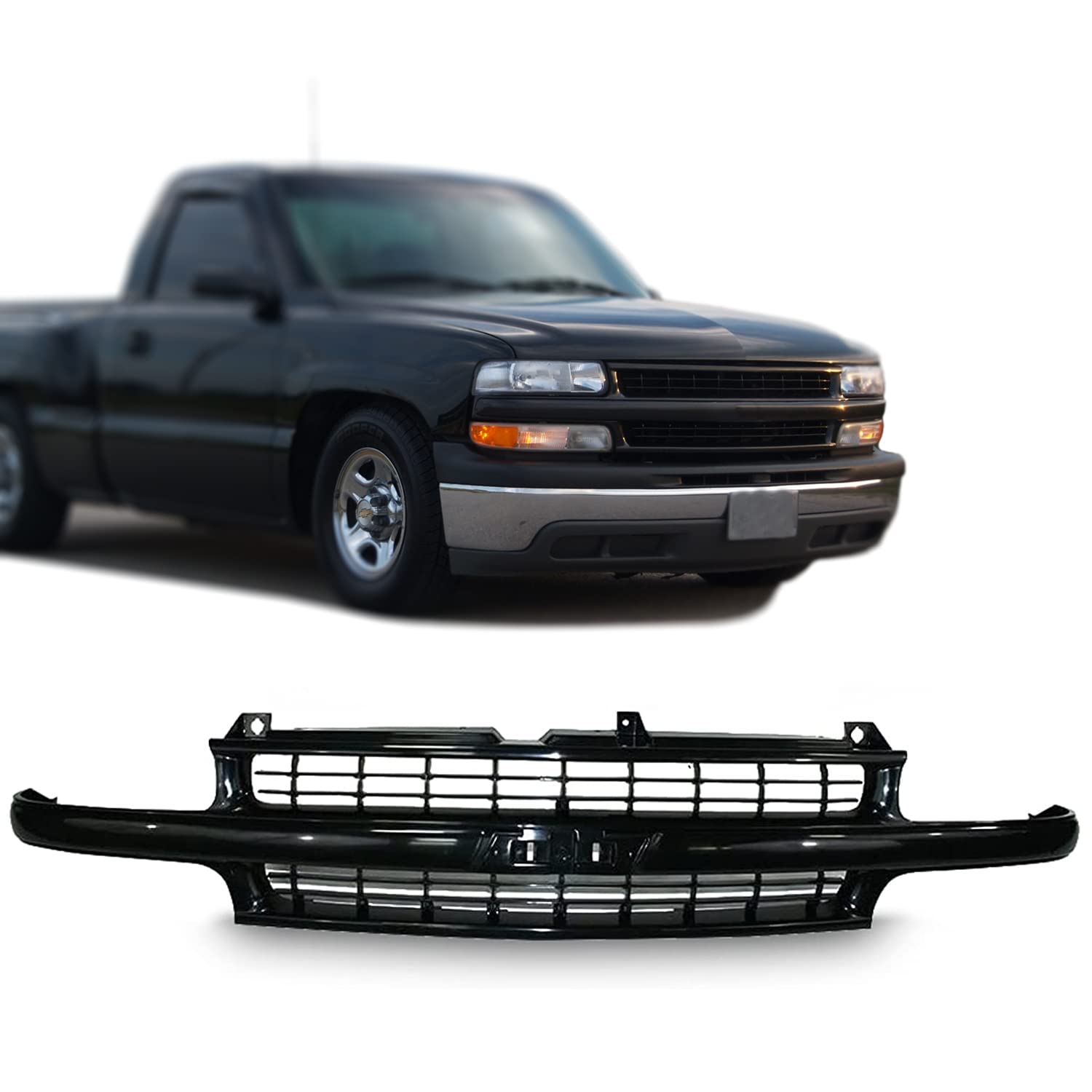 Perfit Liner Front Grille Grill Black Compatible with 1999-2002 Chevrolet Silverado 1500 2500 & 2000-2006 Tahoe Suburban 1500 2500 GM1200490 19131244