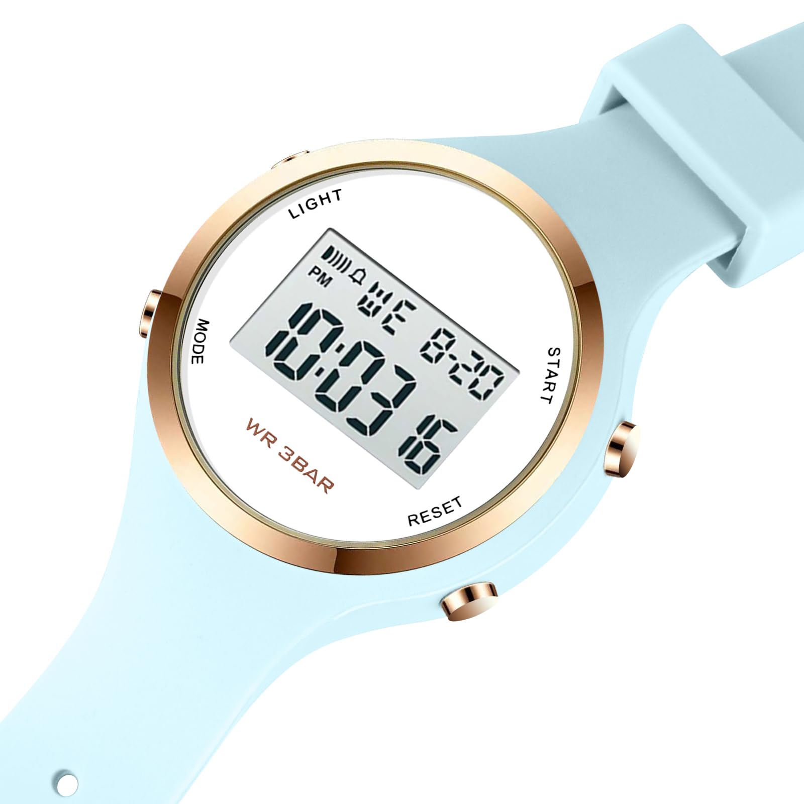 XCZAP Outdoor Sport Watches Alarm Clock 5Bar Waterproof LED Digital Watch(Light Blue-White-one)
