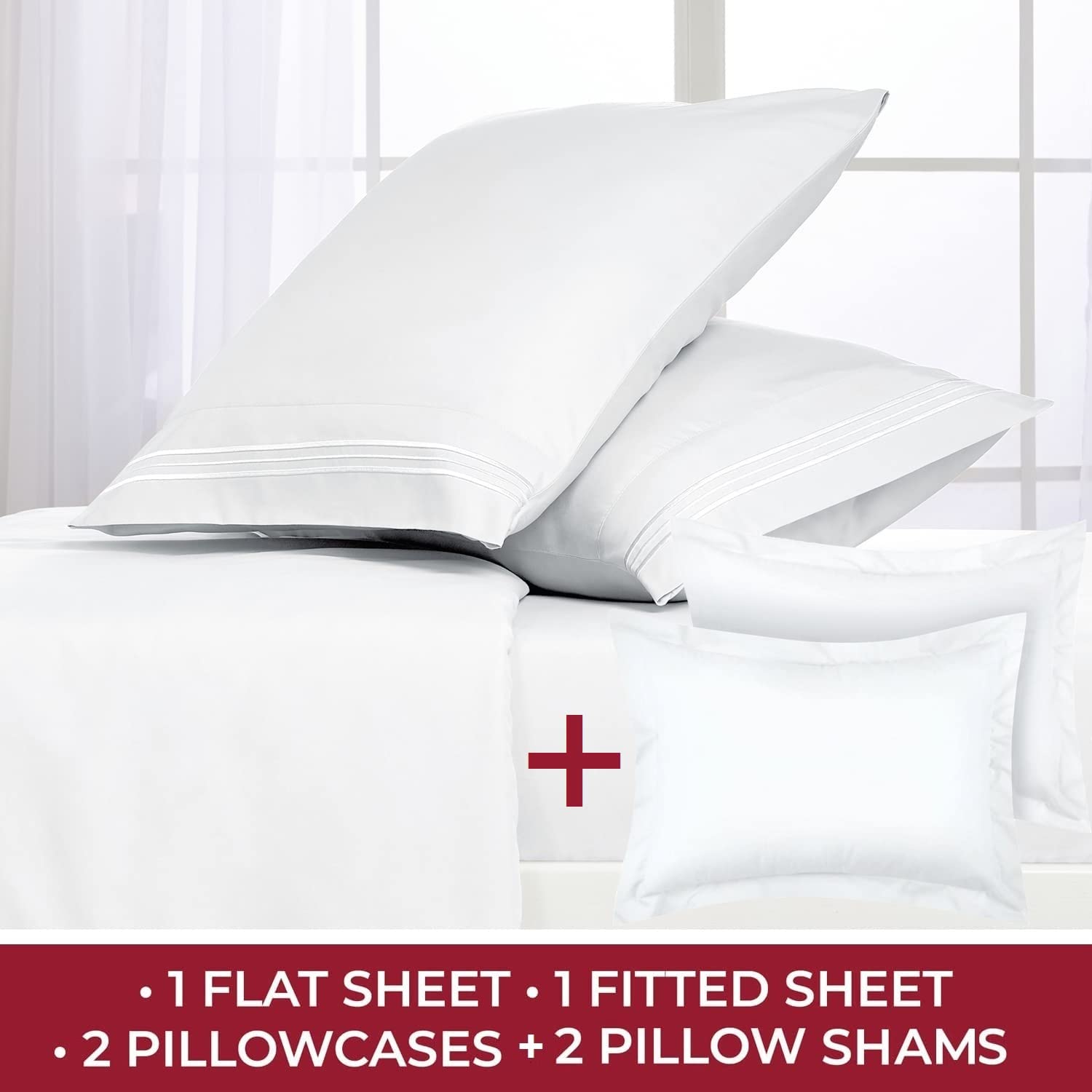 Mellanni Bed Sheet Set + 2 Pillow Shams Bundle&Save - Hotel Luxury Bedding Sheets & Pillowcases - Bundle Includes: 4pcs Bed Sheet Set and 2 Pillow Shams with 2" Flange (Full/Standard, White)