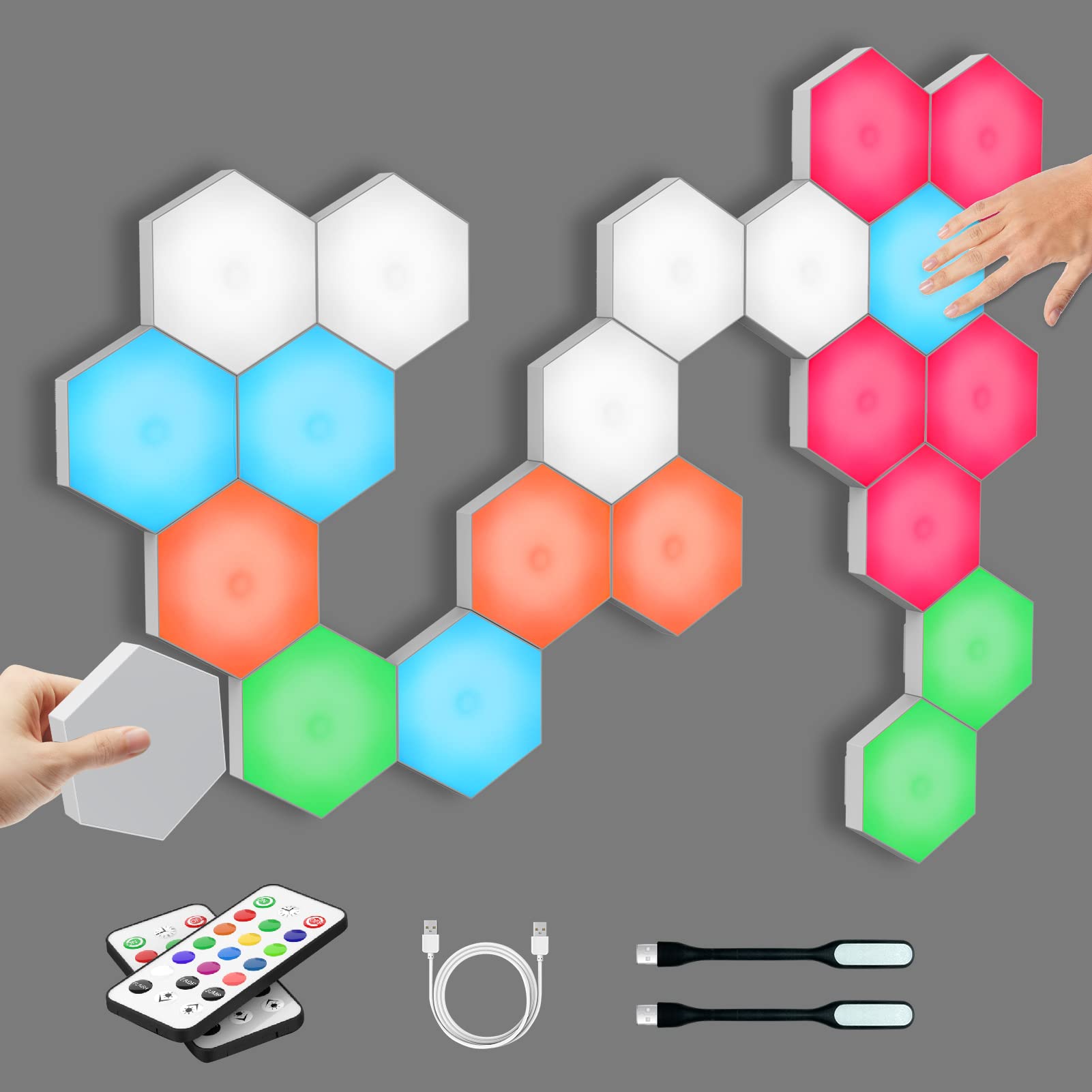 Hexagon Lights, Touch-sensitive Hexagon Wall Lights, Hexagon Lights for Wall Led with Remote and USB Power Supply, Spliceable LED Light Wall Panels Gift for Boys and Girls, Kids, Adults(6 Packs)