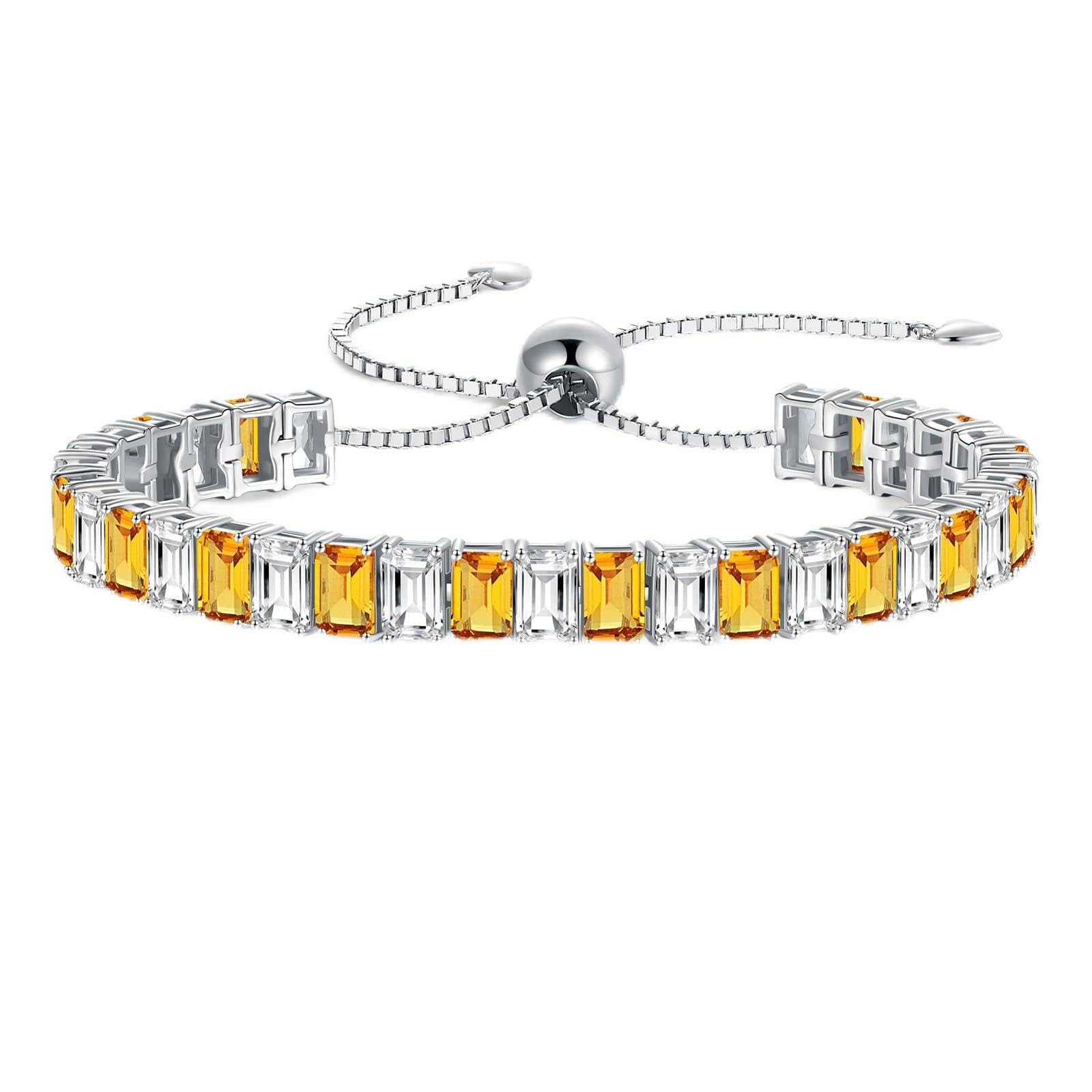 ETERMBOL White Gold Plated Sterling Silver Birthstone Bracelets for Women, Adjustable 6-9 Inches Hypoallergenic Tennis Bracelets,Gifts for Anniversary/Birthday/Valentine's Day