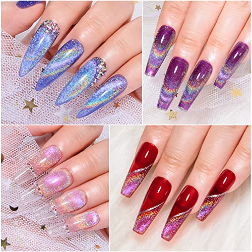 MEET ACROSS Amber Crystal Cat Eye Gel Nail Polish, Reflective Glitter Magnetic Nail Polish, Sparkly Red Coral Orange Brown Gel Polish Kit Gift for Winter Christmas